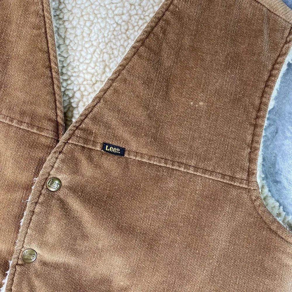 Vintage Lee Storm Rider Vest Mens Size L Brown Sherpa Lined Corduroy Made In USA